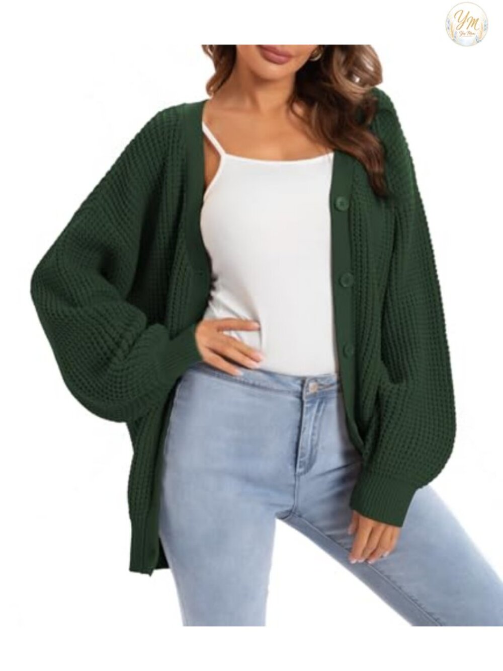 Oversized 100% Cotton Cardigan Button V-Neck Long Sleeve Sweater